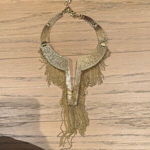 Vintage BCBG gold statement fringe necklace, rare